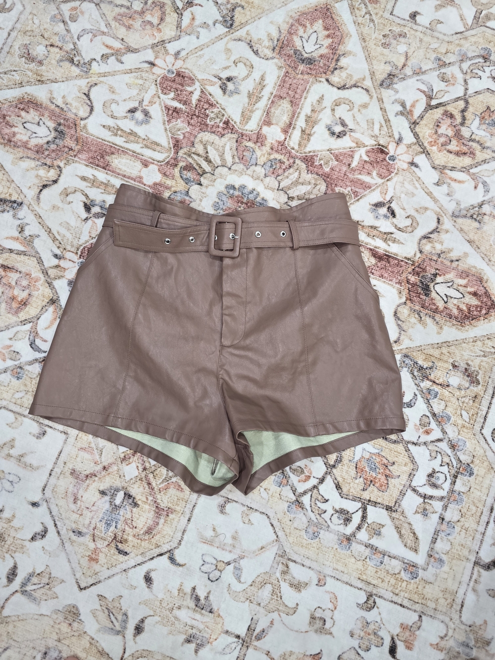 Altar'd State Faux Leather High-Waist Belted Shorts